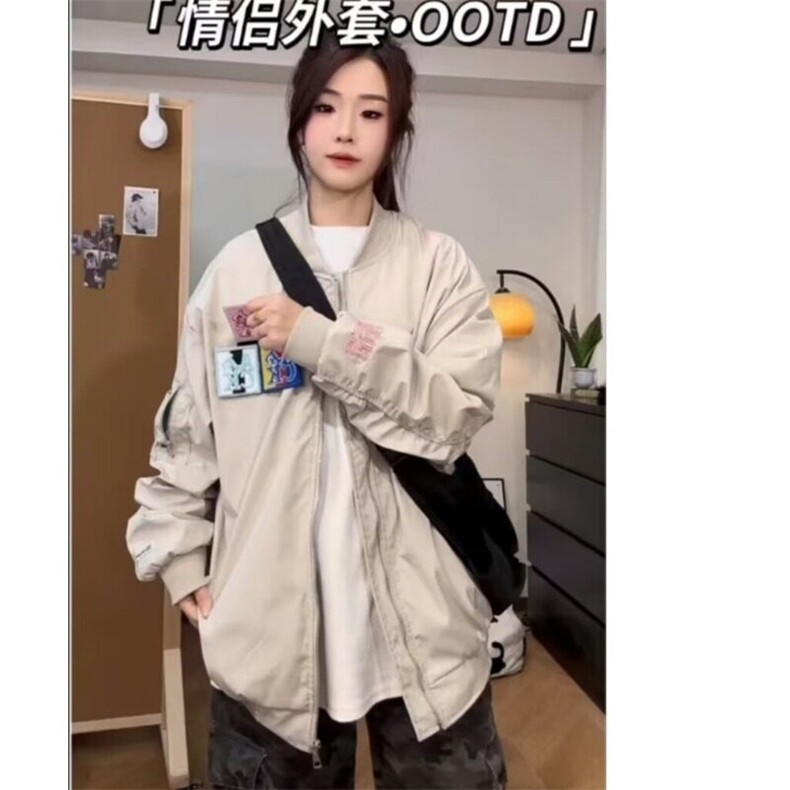 2025春季新款美式高街魔术贴字母刺绣宽松情侣春秋休闲外套,女装短外套,星座506A
