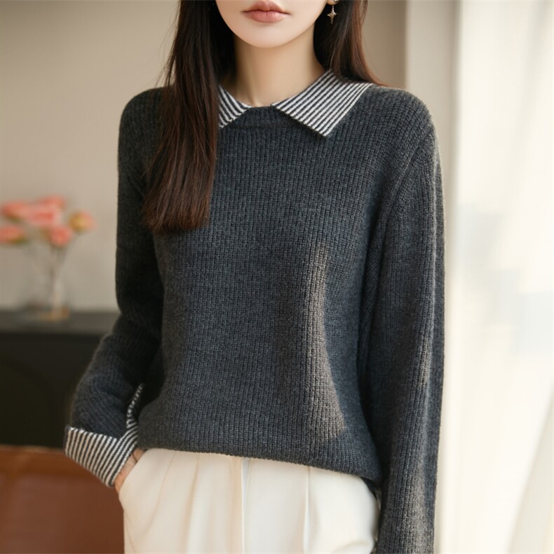 2025年秋季时尚百搭通勤简约休闲加厚翻领，女装针织衫/毛衣，源达羊绒
