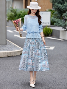 温柔风镂空针织罩衫碎花半裙三件套2026春夏新款绝美气质显瘦套装图片