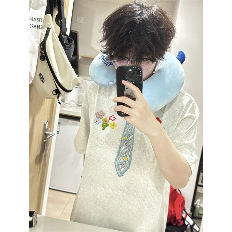 万针全刺绣解构设计260克重磅双纱纯棉高品质美式高街短袖T恤特35,男装T恤,电商A486-1