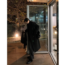新款韩版毛呢大衣男士高级感中长款过膝秋冬季加厚呢子外套英伦风，男装毛呢大衣，星座710