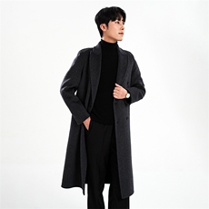 双排扣气质翻领中长款直筒型纯色2024年秋季羊毛大衣，男装毛呢大衣，牧绒家园高端店