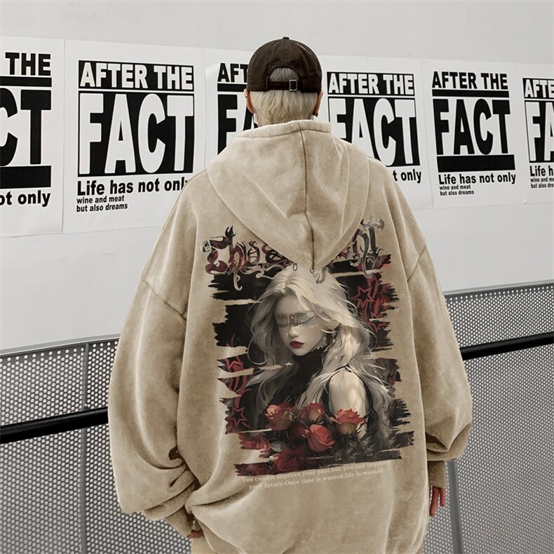 美式重磅水洗复古连帽卫衣潮流大码潮牌做旧XZ517A-BK6676-P68，男装卫衣，星座517A