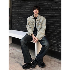 【有货】cleanfit毛边牛仔外套男款美式高街工装夹克CT01CC-P65，男装夹克，星座1007（原301D）