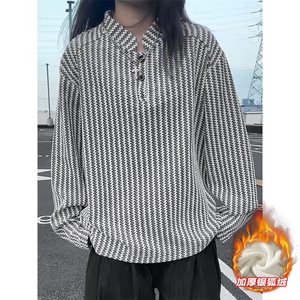 480g重磅鱼骨纹亨利领加厚银狐绒长袖T恤T24549J加绒-特P32控58图片