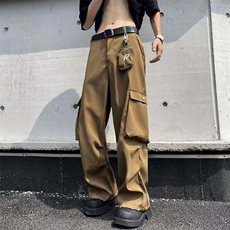 工装裤男夏季美式街头复古小众设计感阔腿伞兵裤痞帅休闲裤子，男装休闲裤，星座716-4