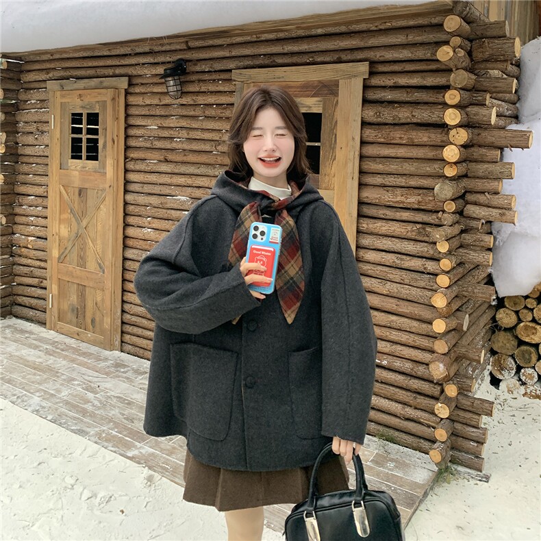 韩系温柔风双面羊毛大衣女冬季2025年新款高级感气质长款毛呢外套,女装双面呢大衣,艾米莉亚