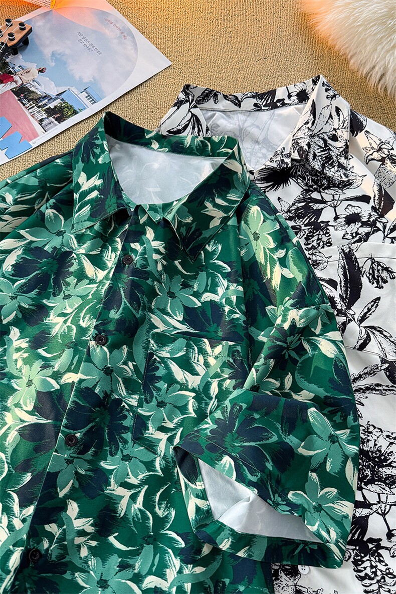 满印碎花衬衫短袖大码复古花卉衬衫夏威夷冰丝沙滩衬衣DC5016/P35,男装衬衫,电商B238