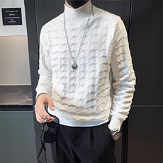 英伦风纯色半高领绅士男针织套头长袖波浪纹弹力打底衫毛衣M875，男装T恤，星座1116A-2（原606A-1）