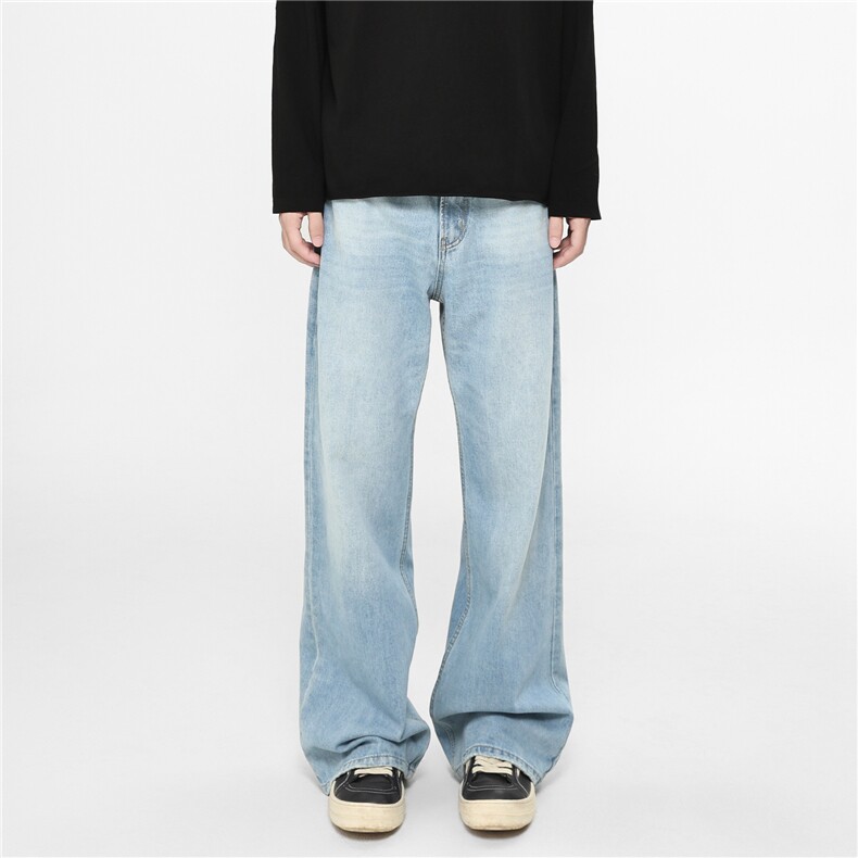 (现货)四季星座611-DW812-P652021M浅蓝色宽松直筒阔腿牛仔裤，男装牛仔裤，星座611