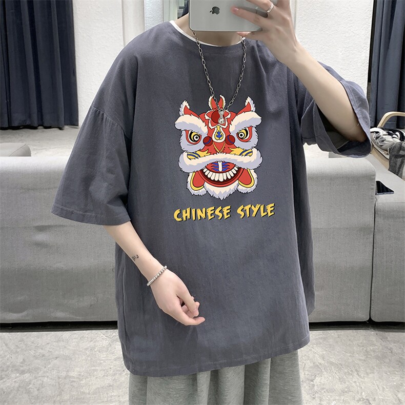 YT26185-P30亚短袖t恤男大码五分袖男宽松七分袖港风模特,男装T恤,电商A040