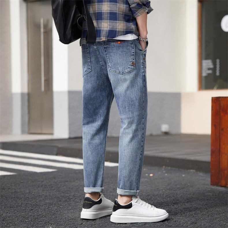 特P45无差价韩版百搭弹力修身小脚弹力浅色九分牛仔裤男K320，男装牛仔裤，星座1006-1