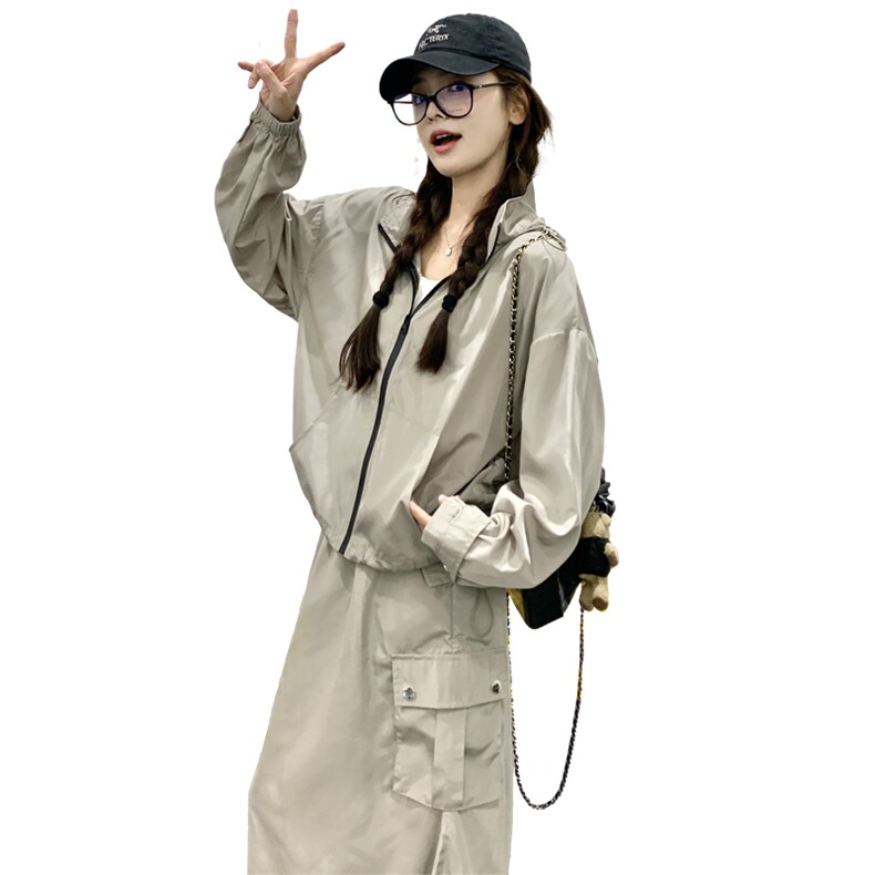 韩系慵懒风工装冲锋衣套装裙女春秋两件套学院风减龄盐系炸街小众,女装套装/套裙,纯色衣恋