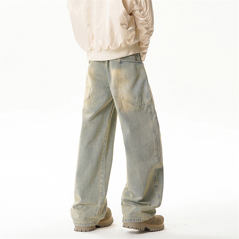 B221美式ins高街暗黑小众宽松直筒弯刀牛仔裤LK24376-P65控88，男装牛仔裤，电商B221