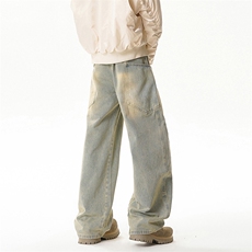 B221美式ins高街暗黑小众宽松直筒弯刀牛仔裤LK24376-P65控88，男装牛仔裤，电商B221