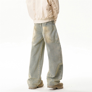 B221 美式ins高街暗黑小众宽松直筒弯刀牛仔裤 LK24376-P65控88,男装牛仔裤,电商B221