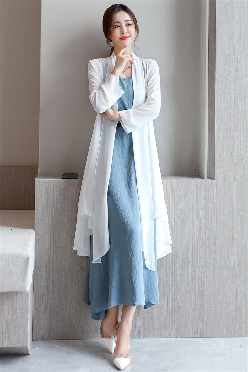 时尚减龄通勤显瘦两件套装雪纺外背心连衣裙春夏汉服,女装套装/套裙,秀美人生