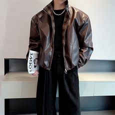 秋冬复古格子拼接加棉机车皮衣夹克棉外套男潮JK2377-P145档口图，男装夹克，电商B267
