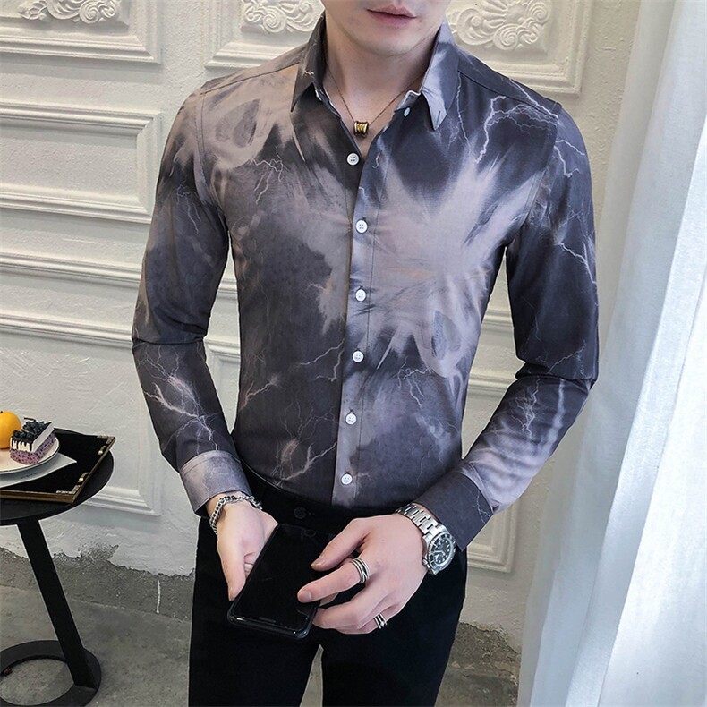 312A-5-205-P55长袖高级感秋季休闲英伦发型师韩版纯色男士衬衣，男装衬衫，星座312A-5