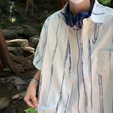 气质夏季潮流青春流行男衬衫文艺标准百搭条纹简约五分袖，男装衬衫，星座716-2