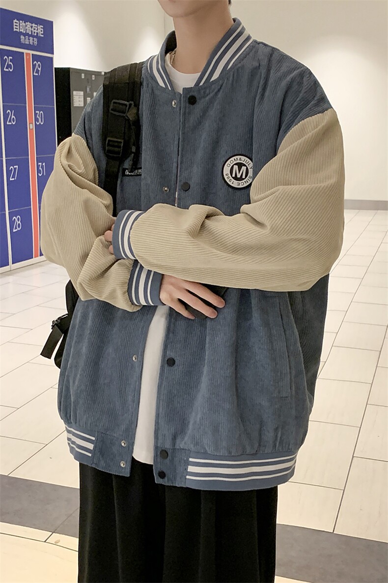 2025春装新款灯芯绒潮流百搭无领棒球服夹克外套D201-DM94-P70,男装夹克,电商D321-1
