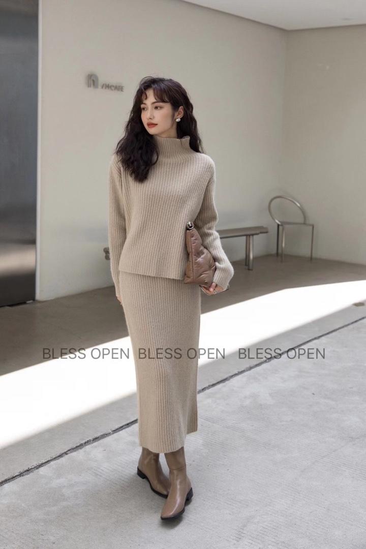冬季新款气质简约百搭保暖羊毛套装,女装职业装,BLESS OPEN