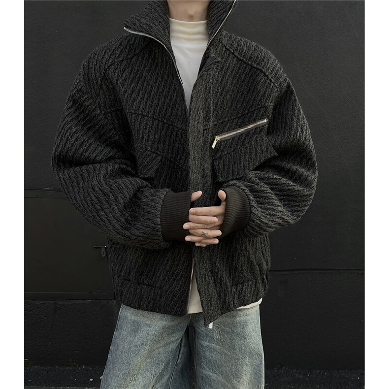 美式夹棉高领防风飞行服棉服潮系针织肌理纹加厚外套896p118,男装棉衣,电商A458A