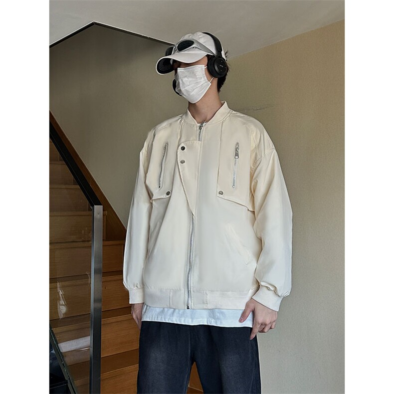 新款春秋纯色男棒球风夹克宽松圆领工装休闲夹克外套JK3212-P80,男装夹克,电商A128