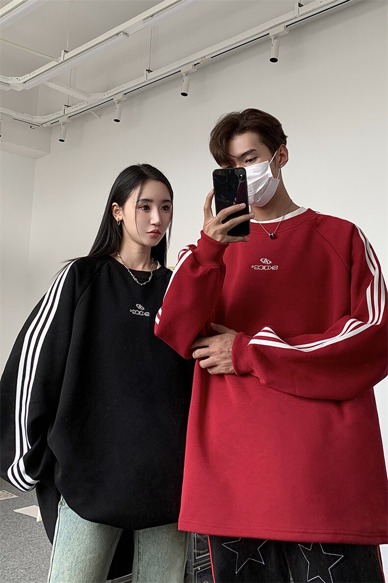 主推港风潮美式拼接织带绣花情侣卫衣运动外套男女G1061P48,女装短外套,电商A339