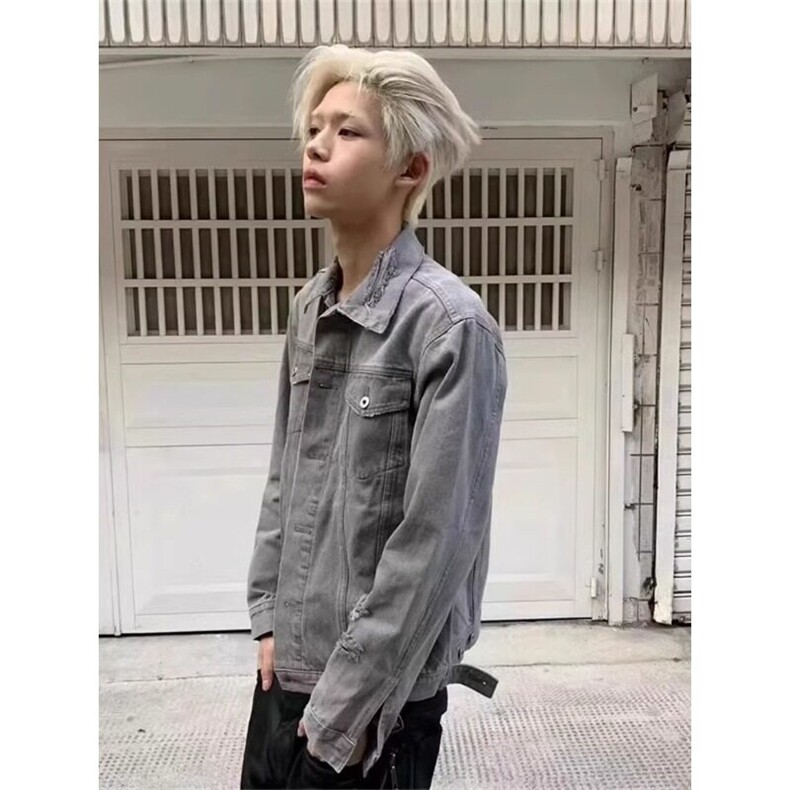 美式复古短款水洗灰色牛仔外套高级感痞帅夹克JK48特P70,男装工装外套,星座908-1