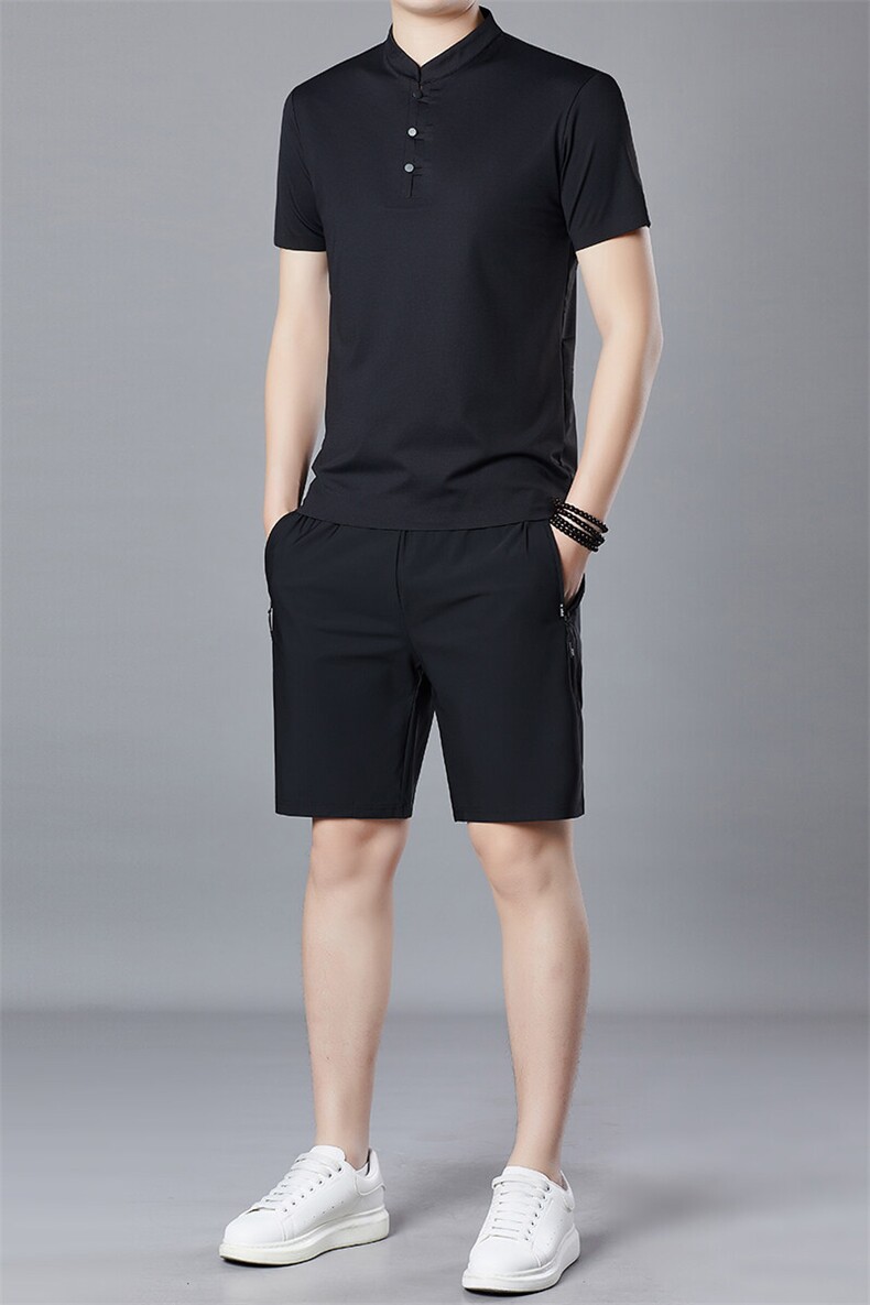BGW8031181夏季男式速干短袖短裤二件套运动休闲圆领修身t恤套装,男装休闲套装,电商B360