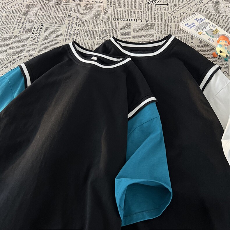 现货港风美式潮牌男大码拼接撞色潮短袖T恤男XT77092-P42,男装T恤,电商A042