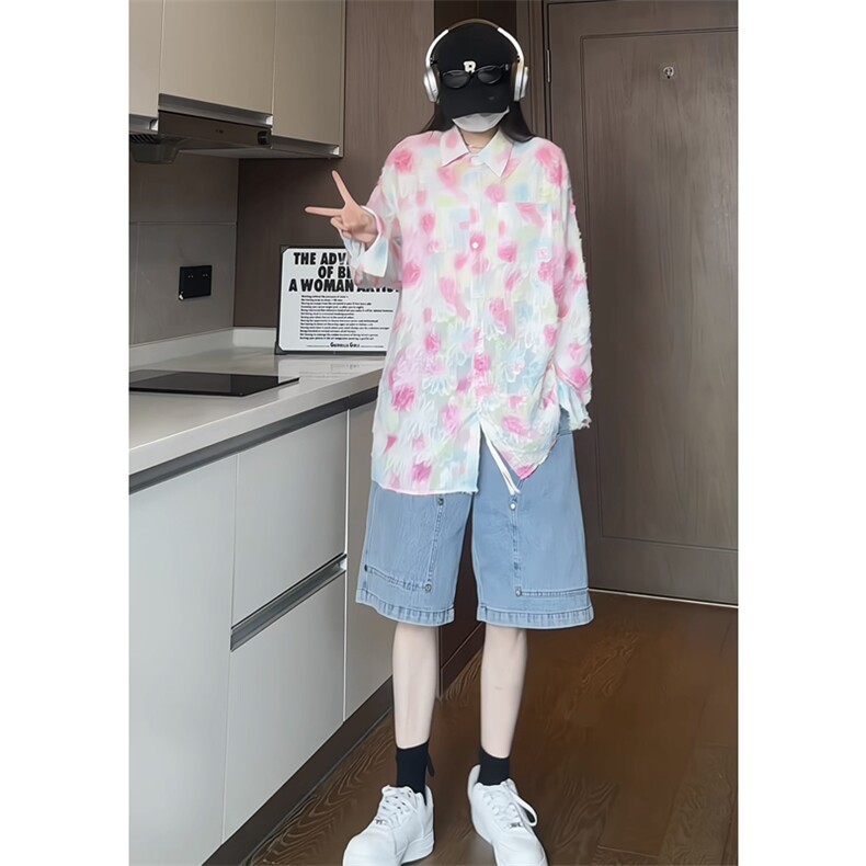 直播品质碎花防晒衣镂空流苏薄款长袖衬衫C2452-TP48控78,男装防晒衣,星座1213