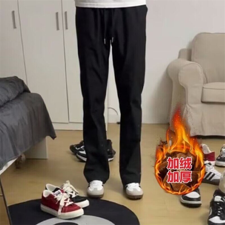 秋冬季基础款加绒休闲裤城市户外显高显瘦通勤黑色冲锋工装长裤子，男装休闲裤，星座506A