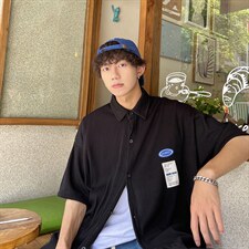 1港风情侣贴布衬衫大码M-5XL网红潮短袖衬衫男DCS7813P45控68，男装T恤，星座226-2