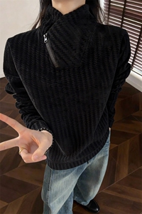 鱼骨纹斜领拉链卫衣男加绒打底衫 XZ514-2-HWY69-常规P26 加绒P36图片