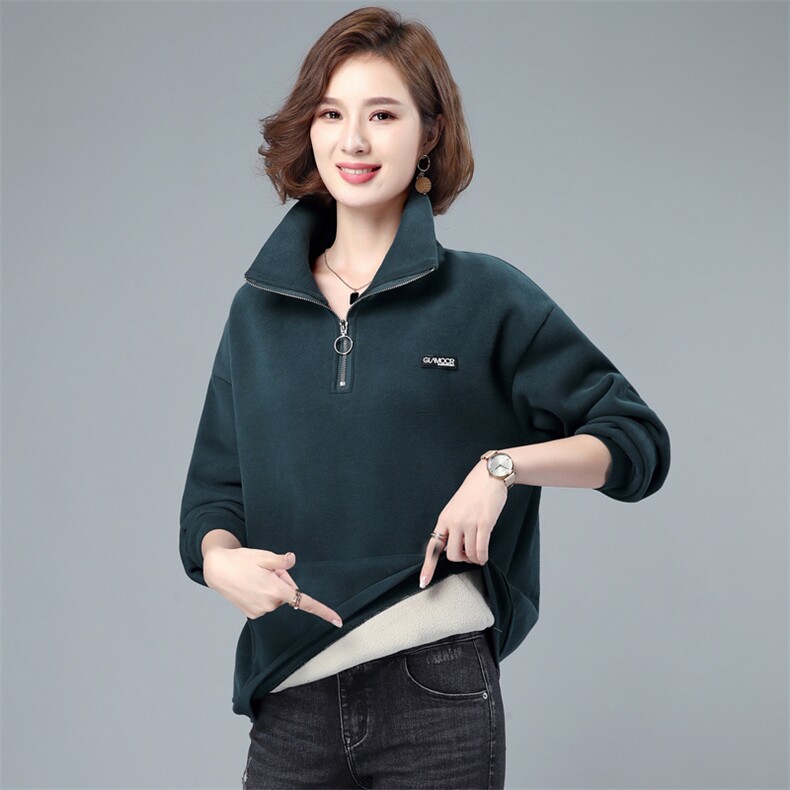 2022年秋季新款潮加绒加厚卫衣女立领韩版休闲宽松百搭长袖上衣服,女装卫衣/绒衫,简韵佳