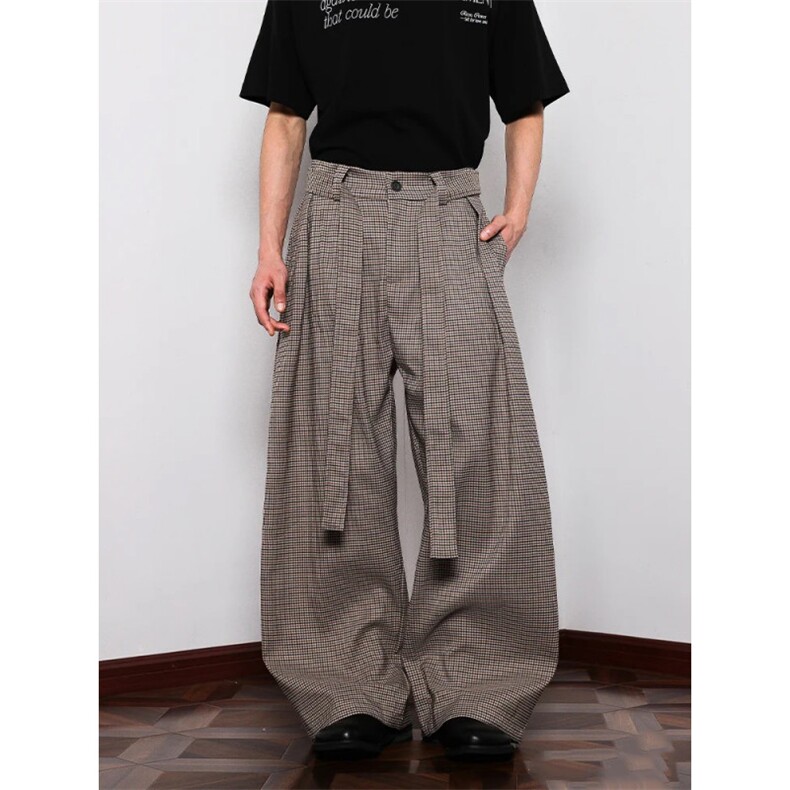 网图~现货老钱风A字皱千鸟格休闲裤西裤CK763/特P50,男装西裤,电商B350