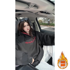 ！个性绣花拼接撞色卫衣冬季加绒连帽衫外套WR2250JR-P65控98，女装短外套，星座815A