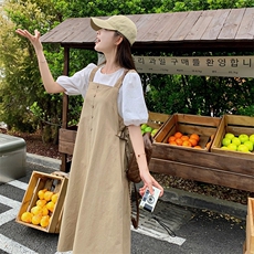 百搭显瘦卡其色背带裙套装女夏季2025新款俏皮减龄简单大方两件套，女装套装/套裙，维壹