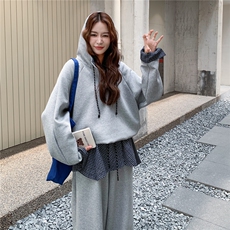 秋装格子撞色连帽卫衣+格子拼阔腿裤两件套2C050-1286-P185-K288，女装套装/套裙，2C050