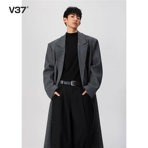 港风秋冬款男长款毛呢大衣外套西装领风衣DY112 P85图片