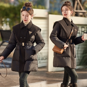 中长款羽绒服女2024冬新款大牌高端小个子小香风洋气收腰黑色外套图片