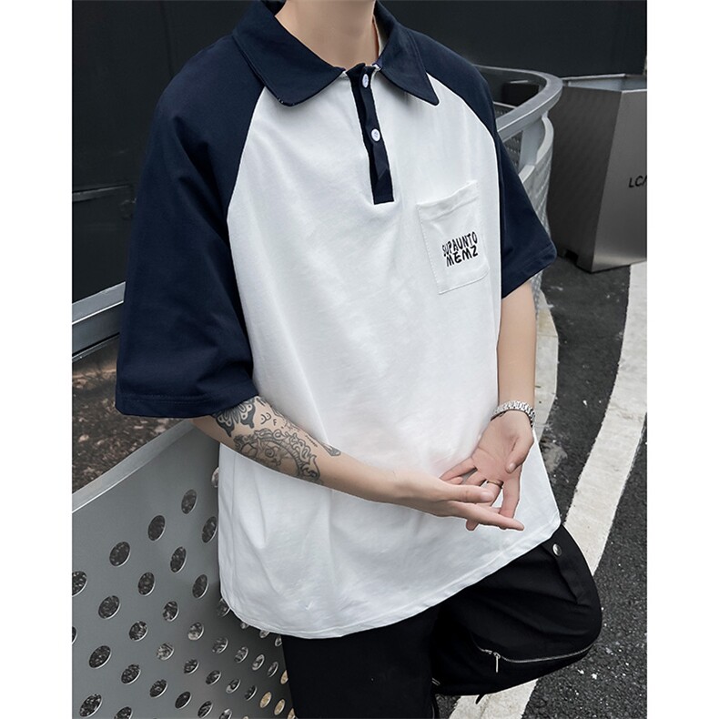 夏款男短袖POLO衫字母印花拼色宽松T恤衫T0130P45，男装Polo衫，星座1013-1