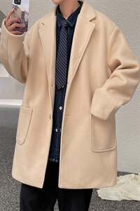 N2075/P90冬季中性风呢大衣男中长款男女呢料潮呢子外套风衣图片