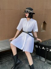 夏新款，真二件套西装领压皱连衣裙，女装西装，名莹