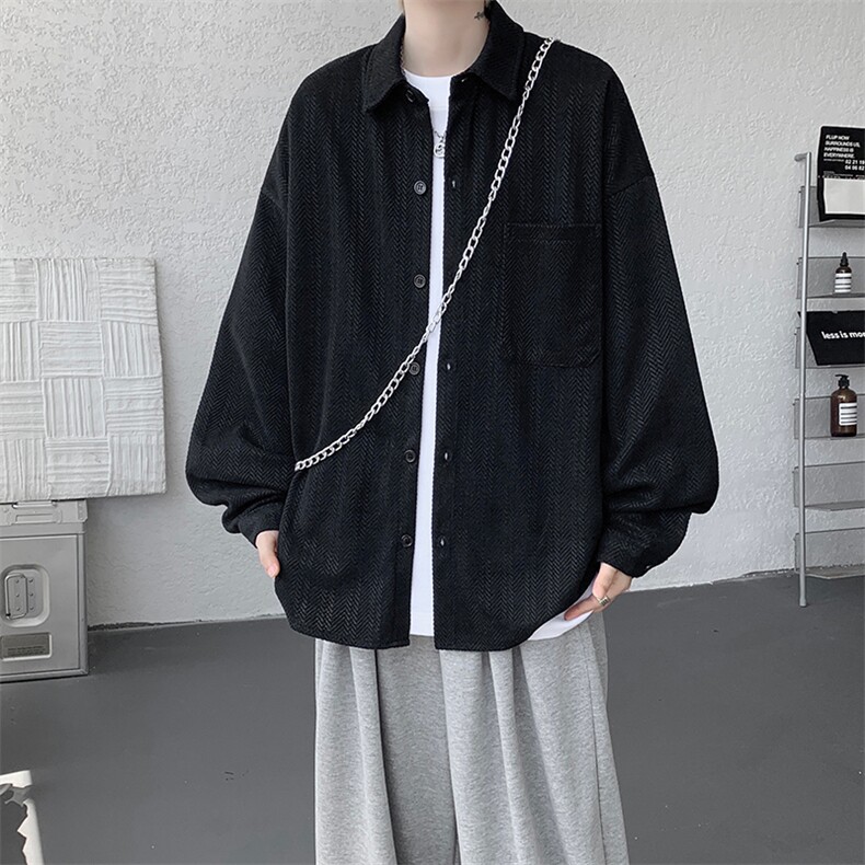 衬衫男秋季新款港风宽松大码雪尼尔长袖衬衣CS7008-P39，男装衬衫，星座214-3