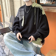 现货小众设计感圆领毛衣男秋季撞色慵懒风情侣针织衫M924-P50，男装针织衫/毛衣，星座512-2