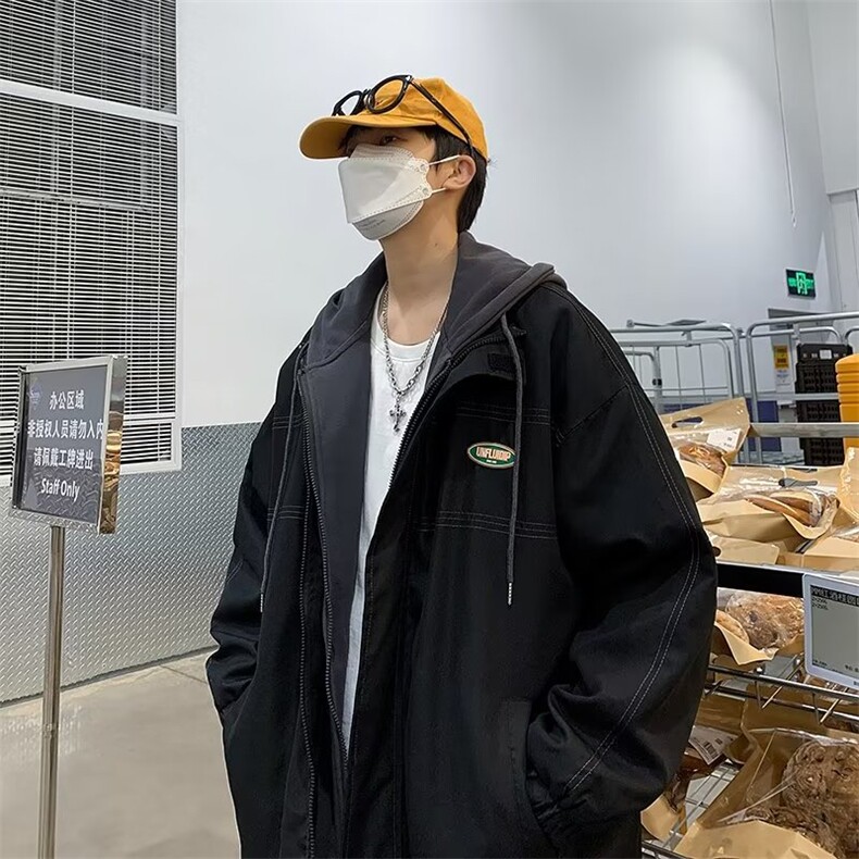 假两件夹克外套男士春秋季港风宽松潮牌工装连帽外套CW43P68,男装夹克,星座1116-2