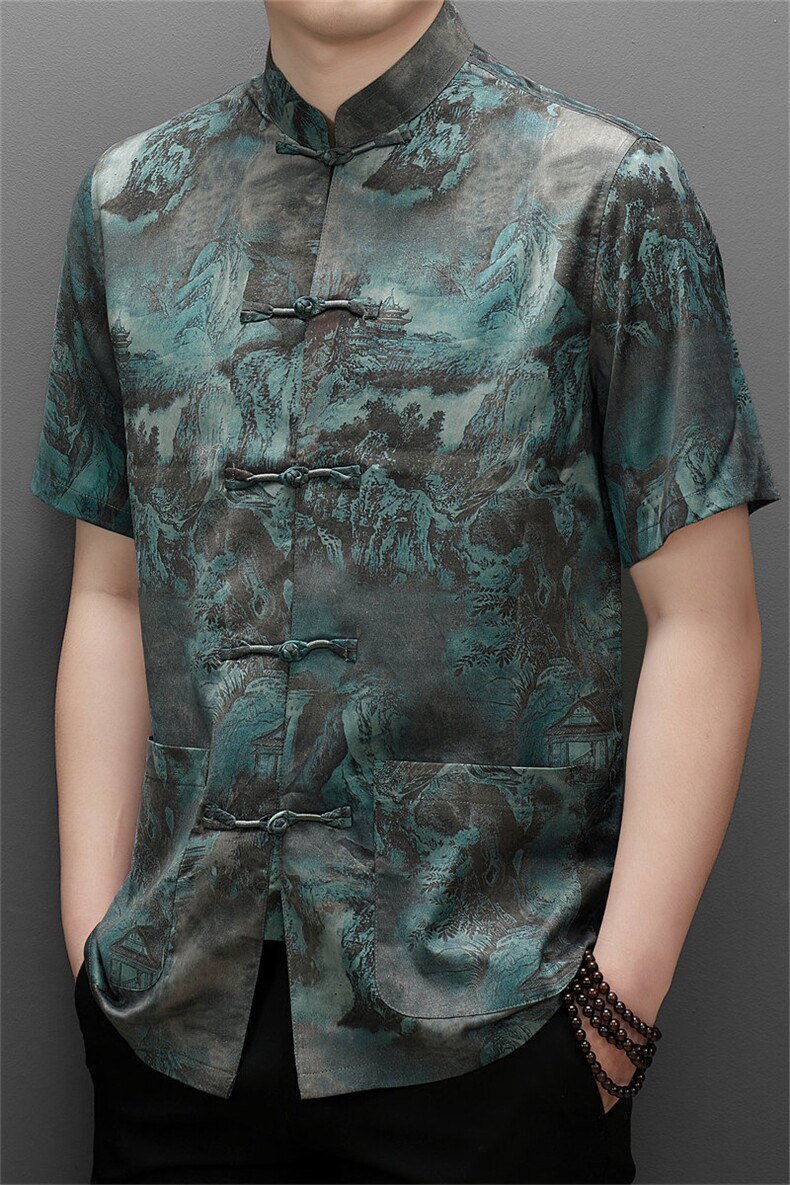 唐装男士中老年人夏装男装风衣服爷爷短袖汉服爸爸装上衣,男装民族服装,电商B212（原钱塘6029）